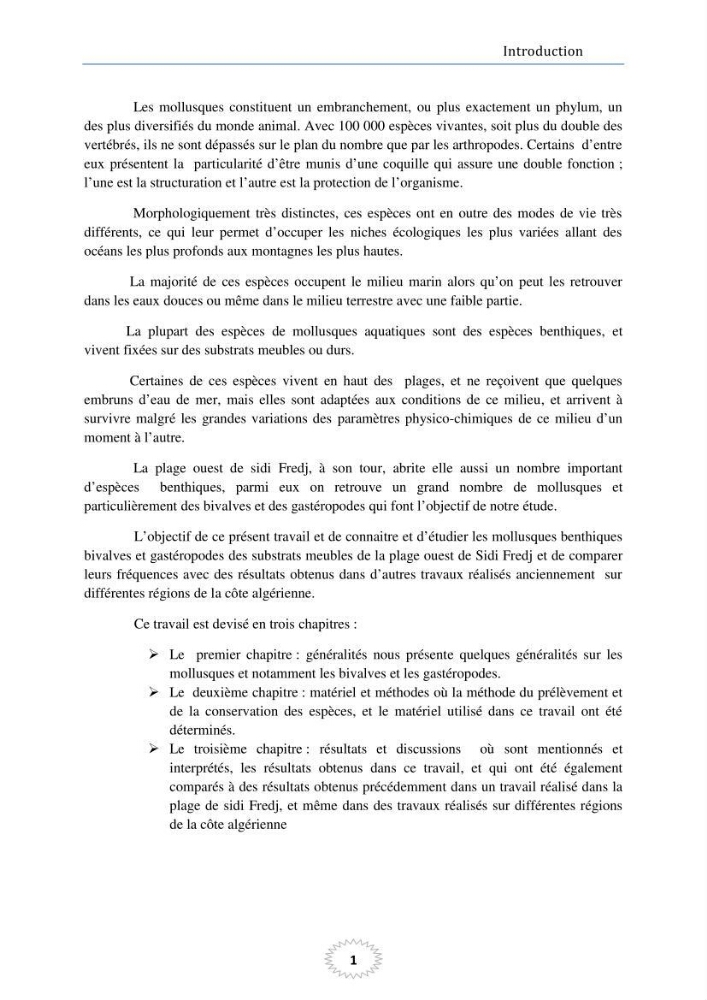 Les mollusques benthiques bivalves et gastéropodes de la plage ouest de Sidi-Fredj