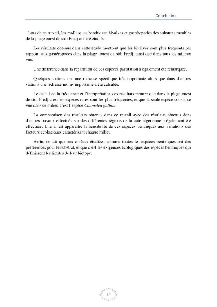 Les mollusques benthiques bivalves et gastéropodes de la plage ouest de Sidi-Fredj