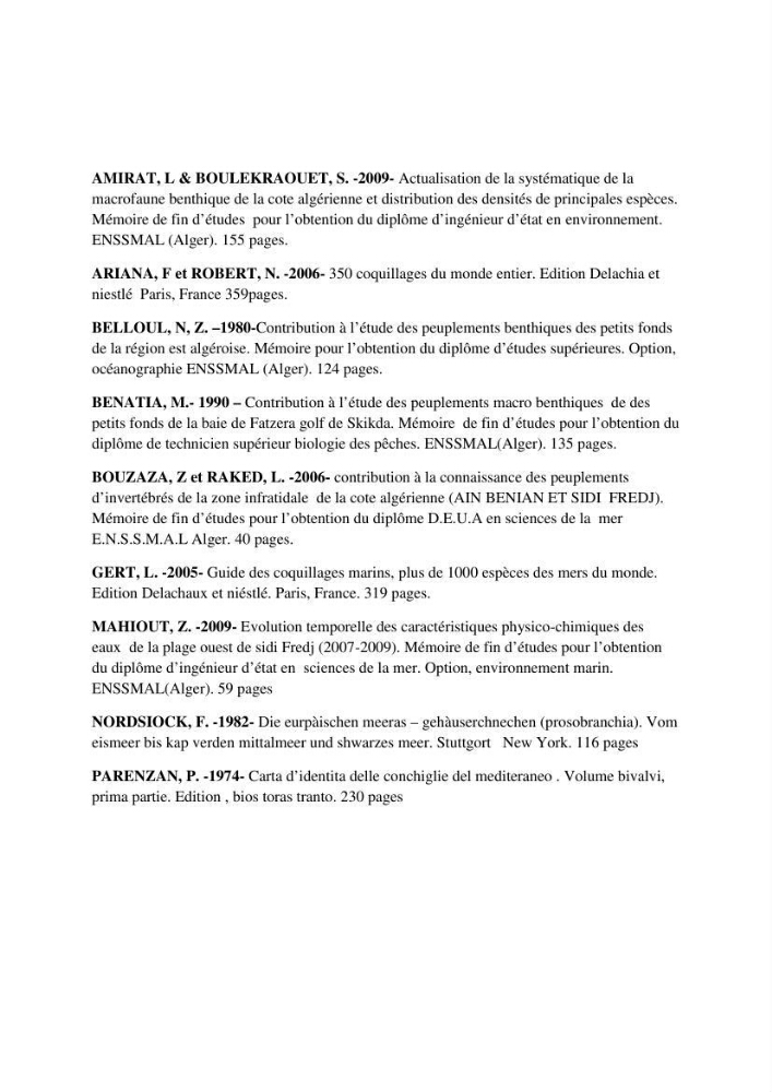 Les mollusques benthiques bivalves et gastéropodes de la plage ouest de Sidi-Fredj