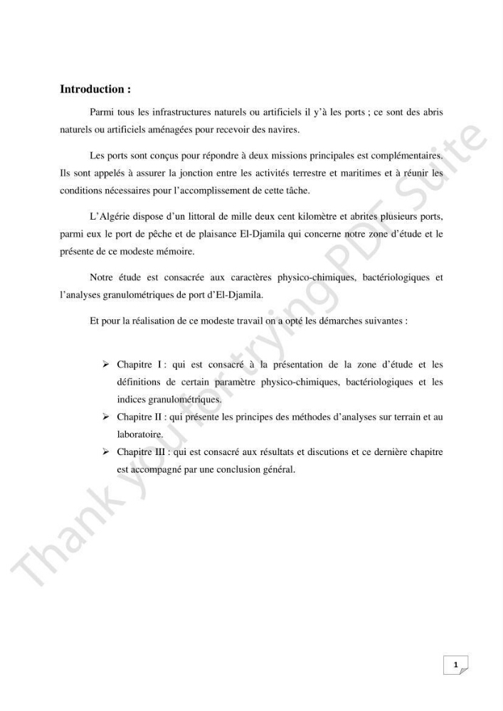 Contribution à l\'étude d\'analyse granulométrique et bactériologique au niveau de port d\'El-Djamila