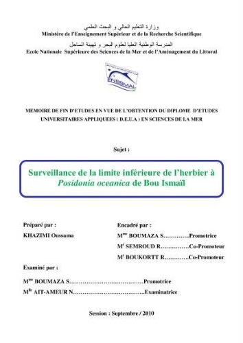 Surveillance de la limite inférieure de l'herbier à posidonia oceanica de Bou Ismaîl: Surveillance de la limite inférieure de l'herbier à posidonia oceanica de Bou Ismaîl: