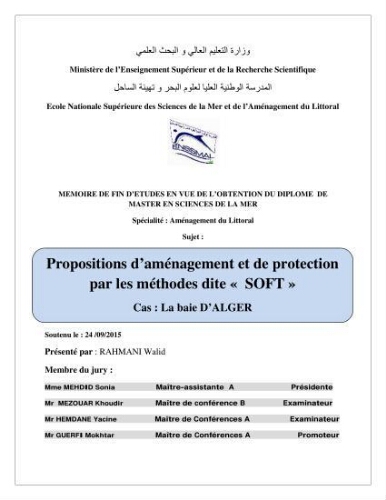 Propositions d'aménagement et de protection par les méthodes dites "SOFT": cas de la baie d'Alger Propositions d'aménagement et de protection par les méthodes dites "SOFT": cas de la baie d'Alger