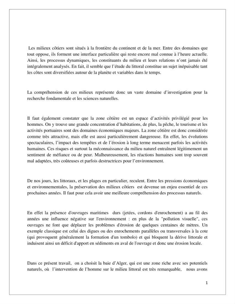 Propositions d\'aménagement et de protection par les méthodes dites \"SOFT\": cas de la baie d\'Alger
