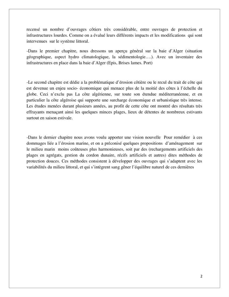 Propositions d\'aménagement et de protection par les méthodes dites \"SOFT\": cas de la baie d\'Alger