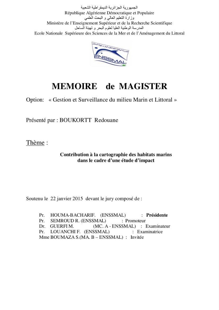 Contribution à la cartographie des habitas marins dans le cadre d\'une étude d\'impact