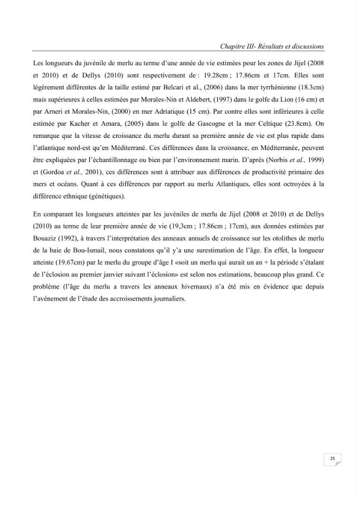 Etude des variabilités interannuelle et interrégionale du taux de croissance des juvéniles de merlu (merluccius merluccius) dans les baies de Jijel et de Dellys