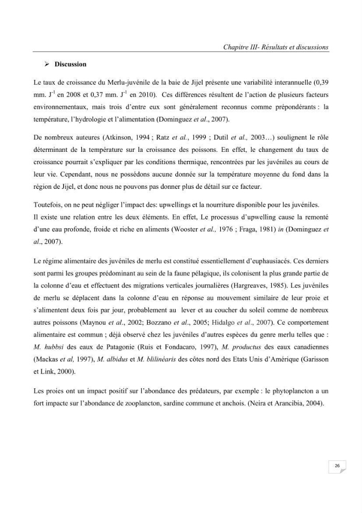 Etude des variabilités interannuelle et interrégionale du taux de croissance des juvéniles de merlu (merluccius merluccius) dans les baies de Jijel et de Dellys