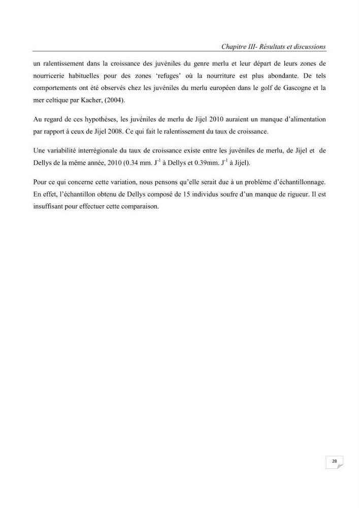 Etude des variabilités interannuelle et interrégionale du taux de croissance des juvéniles de merlu (merluccius merluccius) dans les baies de Jijel et de Dellys