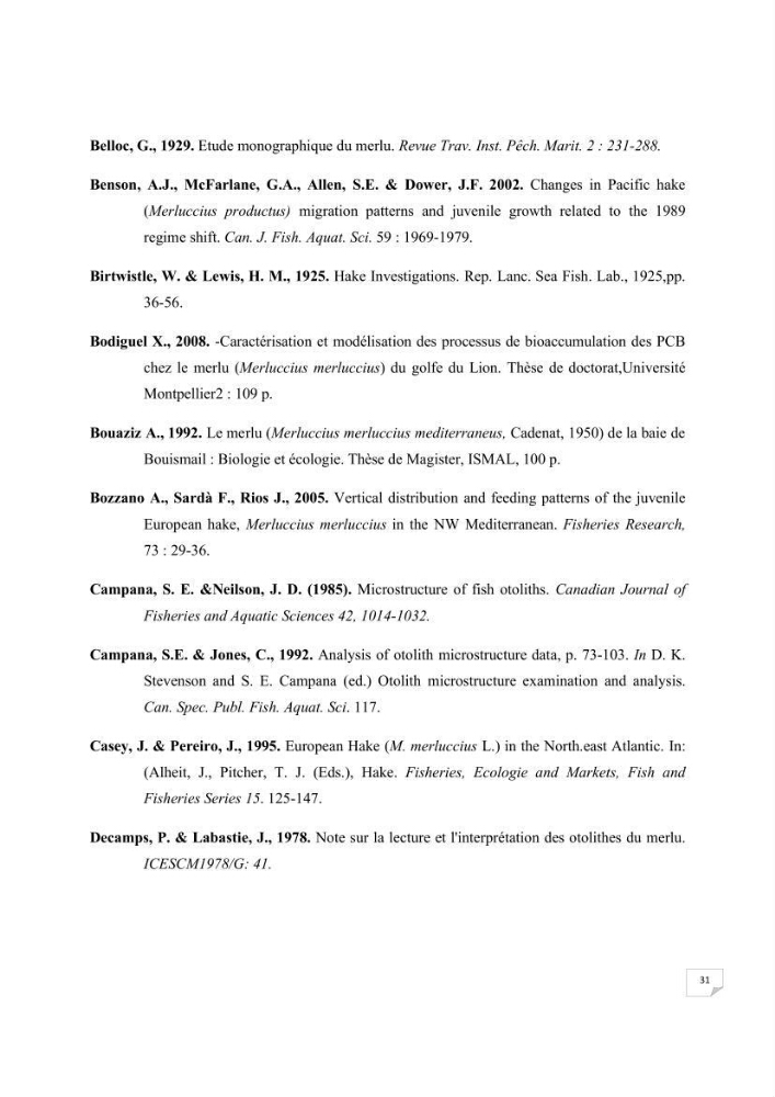Etude des variabilités interannuelle et interrégionale du taux de croissance des juvéniles de merlu (merluccius merluccius) dans les baies de Jijel et de Dellys