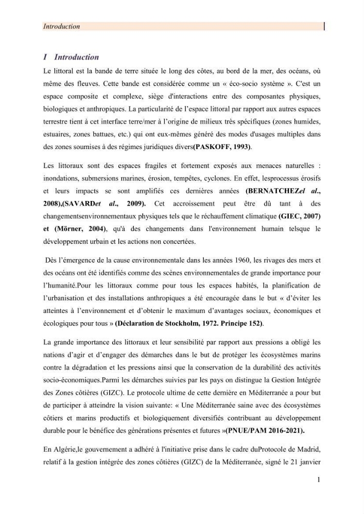 Mise en œuvre d’une gestion intégrée des zones côtières au niveau local: requis et proposition d\'un plan de gestion de la commune de Rais Hamidou