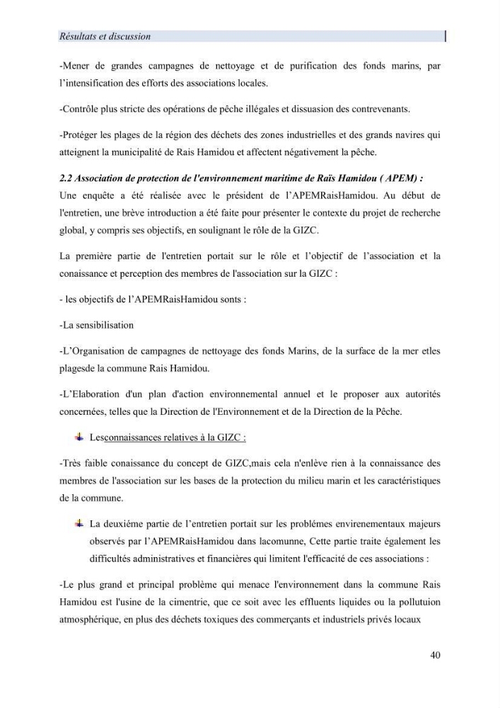 Mise en œuvre d’une gestion intégrée des zones côtières au niveau local: requis et proposition d\'un plan de gestion de la commune de Rais Hamidou