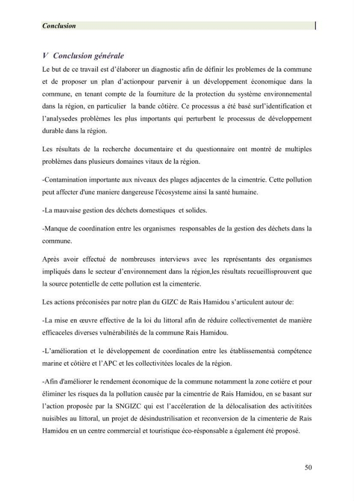 Mise en œuvre d’une gestion intégrée des zones côtières au niveau local: requis et proposition d\'un plan de gestion de la commune de Rais Hamidou
