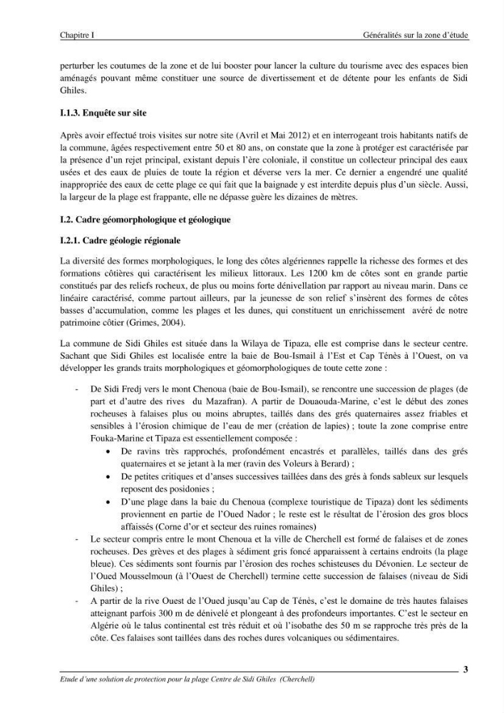 Etude d\'une solution de protection pour la plage centre de Sidi Ghiles (Cherchell)