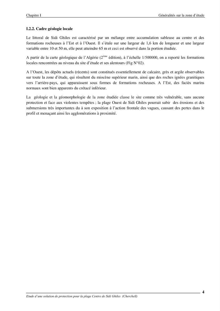 Etude d\'une solution de protection pour la plage centre de Sidi Ghiles (Cherchell)
