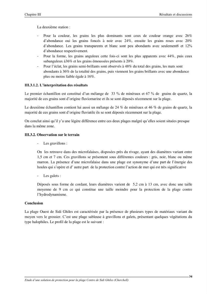 Etude d\'une solution de protection pour la plage centre de Sidi Ghiles (Cherchell)
