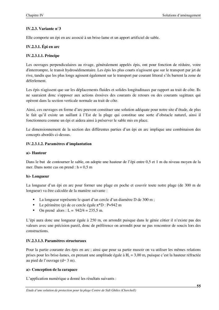 Etude d\'une solution de protection pour la plage centre de Sidi Ghiles (Cherchell)