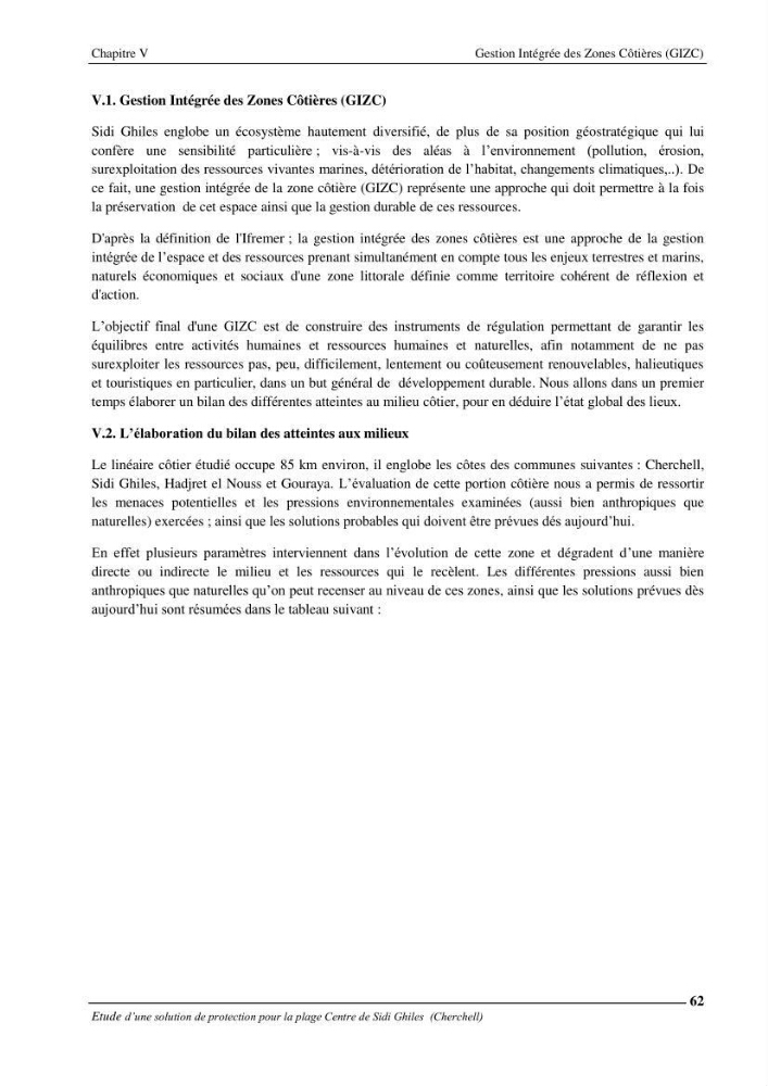 Etude d\'une solution de protection pour la plage centre de Sidi Ghiles (Cherchell)