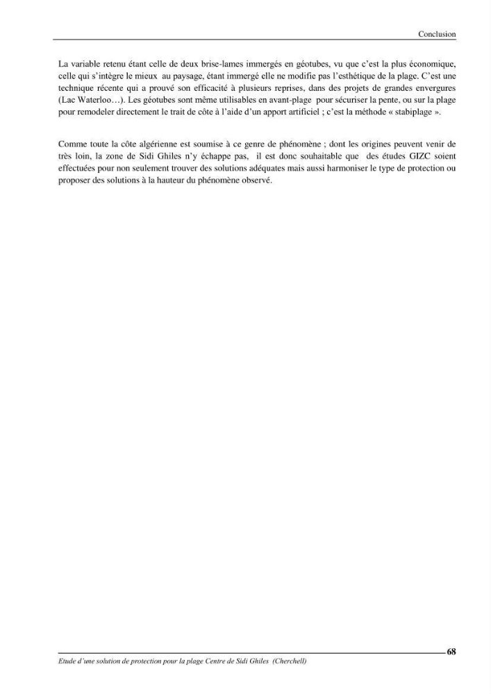 Etude d\'une solution de protection pour la plage centre de Sidi Ghiles (Cherchell)