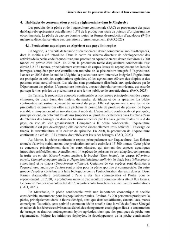 Suivi de l\'évolution de la qualité de la chair de poisson d\'eau douce et amélioration de son attrait par une méthode de valorisation