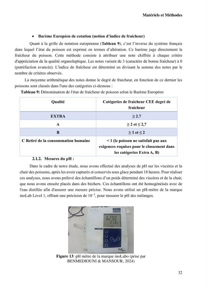 Suivi de l\'évolution de la qualité de la chair de poisson d\'eau douce et amélioration de son attrait par une méthode de valorisation