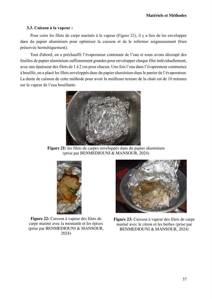 Suivi de l\'évolution de la qualité de la chair de poisson d\'eau douce et amélioration de son attrait par une méthode de valorisation