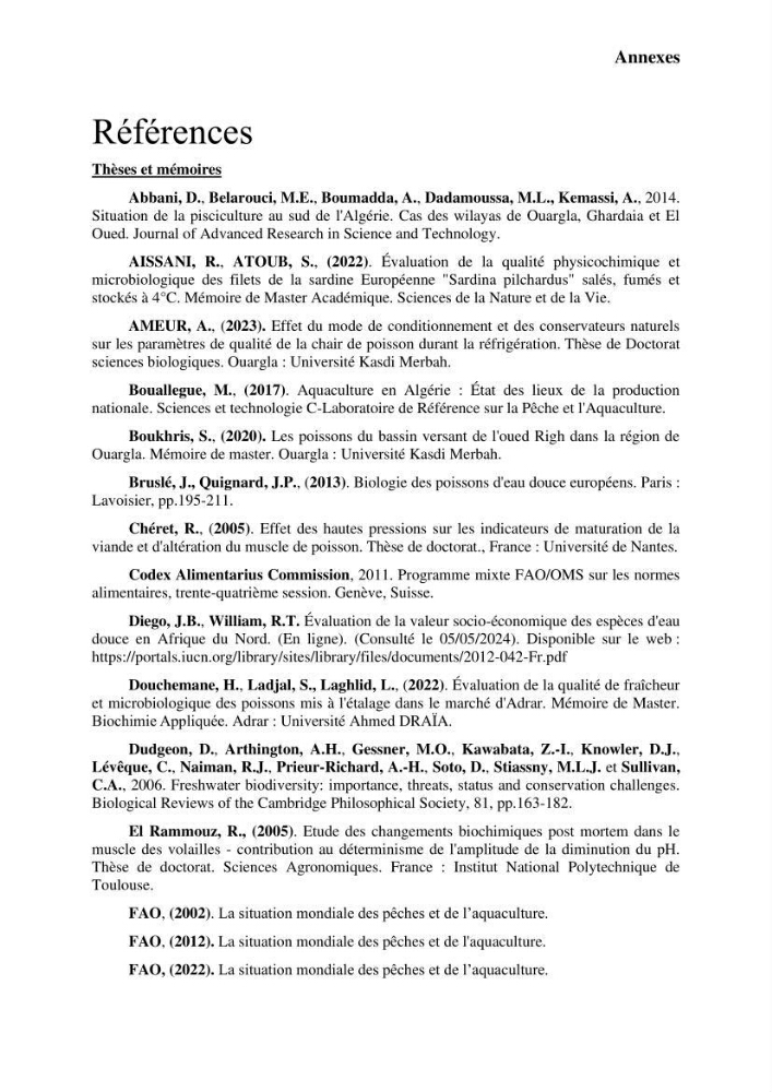 Suivi de l\'évolution de la qualité de la chair de poisson d\'eau douce et amélioration de son attrait par une méthode de valorisation