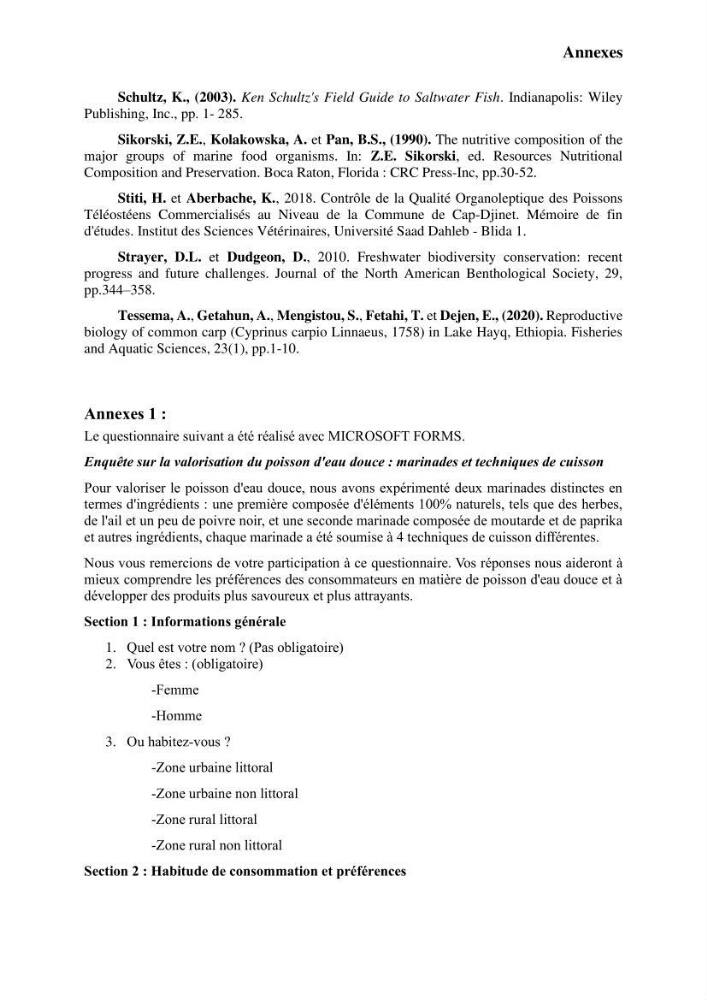 Suivi de l\'évolution de la qualité de la chair de poisson d\'eau douce et amélioration de son attrait par une méthode de valorisation