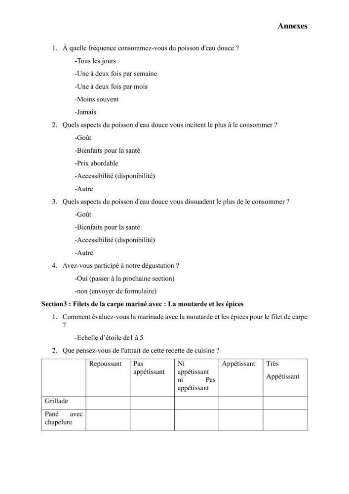 Suivi de l\'évolution de la qualité de la chair de poisson d\'eau douce et amélioration de son attrait par une méthode de valorisation