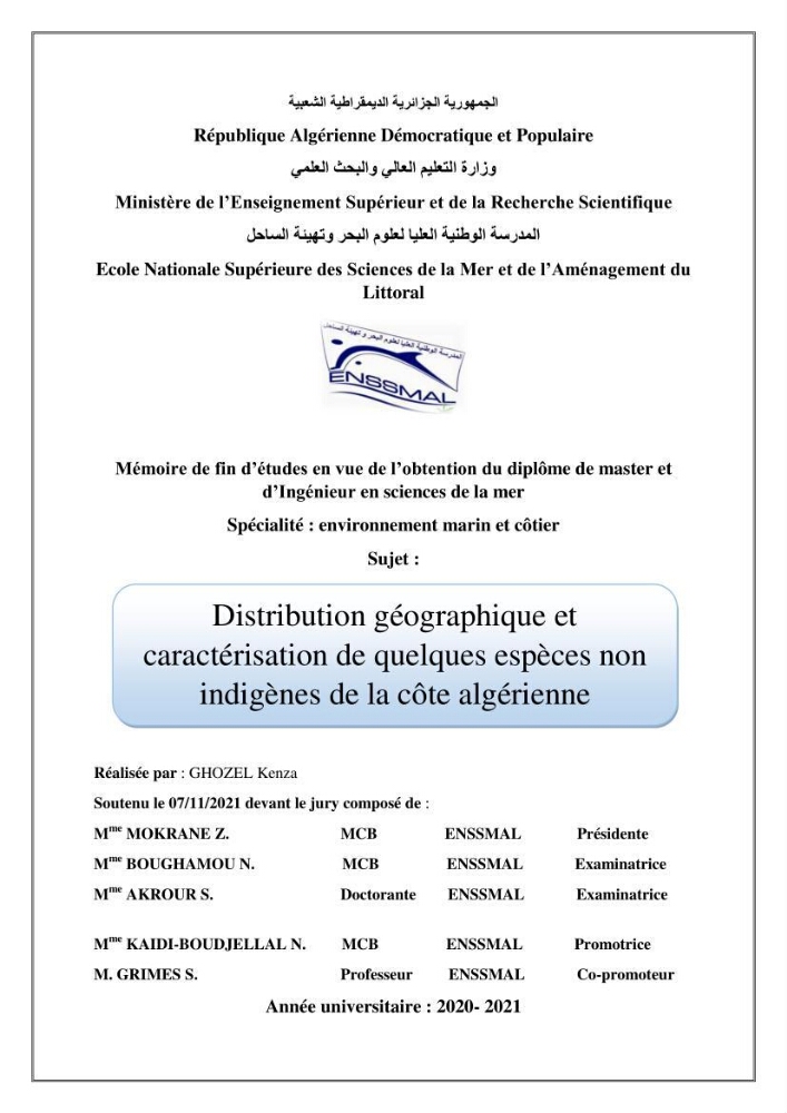 Distribution géographique et caractérisation de quelques espèces non indigènes de la côte algérienne: