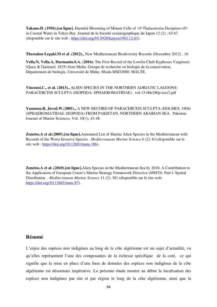 Distribution géographique et caractérisation de quelques espèces non indigènes de la côte algérienne: