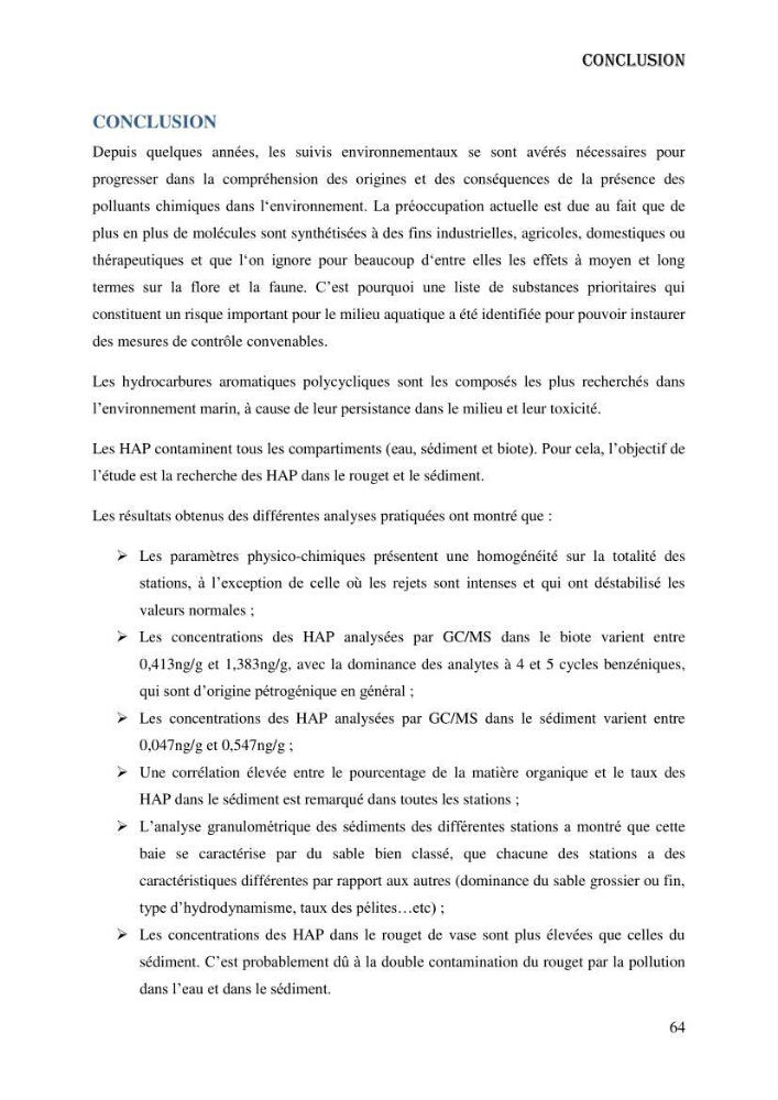 Evaluation de la vulnérabilité bio-morphosédimentaire de la baie de Bou-Ismail face à une pollution potentielle par les hydrocarbures