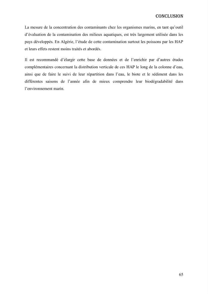 Evaluation de la vulnérabilité bio-morphosédimentaire de la baie de Bou-Ismail face à une pollution potentielle par les hydrocarbures