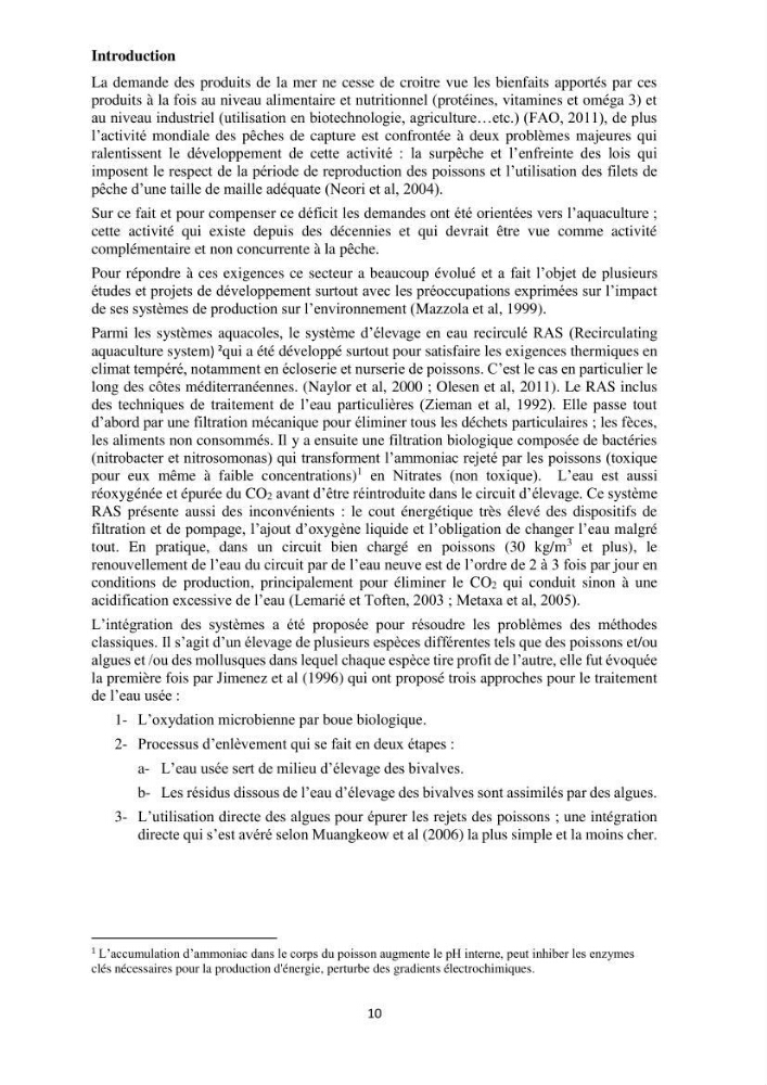 Test d\'utilisation de la macroalgue ulve (Ulva sp.) comme unique filtre biologique dans un circuit fermé d\'élevage de poissons mulets( Liza ramada):