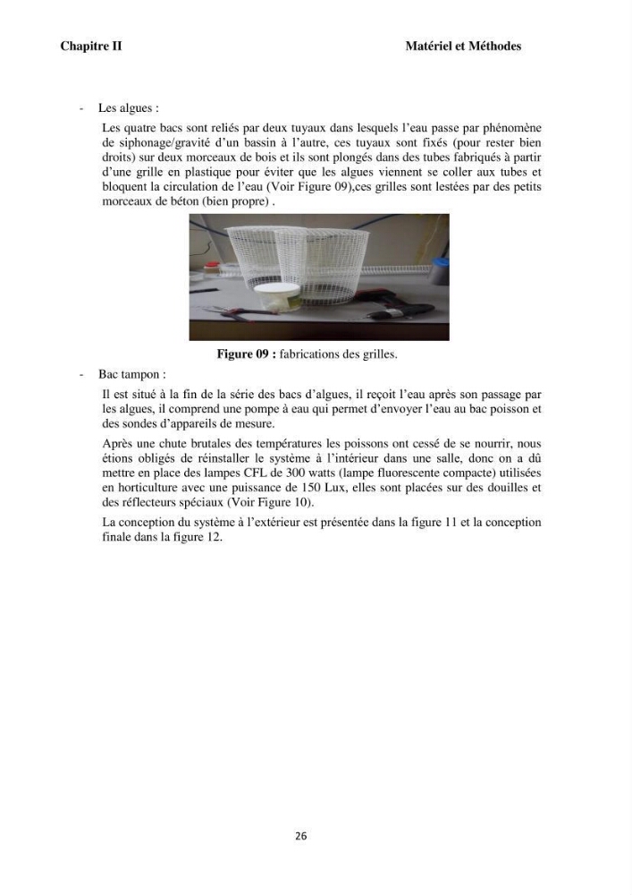 Test d\'utilisation de la macroalgue ulve (Ulva sp.) comme unique filtre biologique dans un circuit fermé d\'élevage de poissons mulets( Liza ramada):