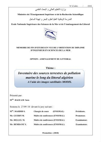 Inventaire des sources terrestres de pollution marine le long du littoral Algérien: à l'aide des images satellitales MODIS Inventaire des sources terrestres de pollution marine le long du littoral Algérien: à l'aide des images satellitales MODIS