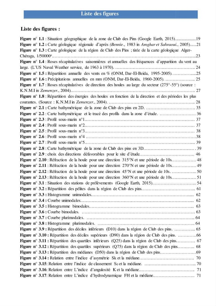 Modélisation numérique des paramètres sédimentologique et de pollution le long d\'une côte: cas de club des pins