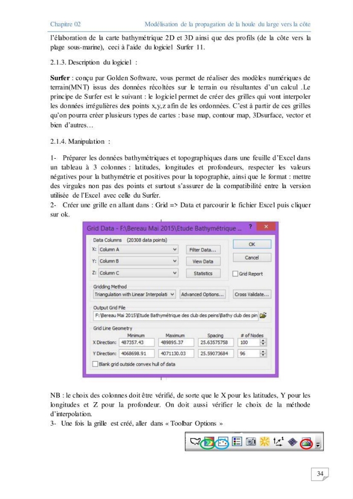 Modélisation numérique des paramètres sédimentologique et de pollution le long d\'une côte: cas de club des pins