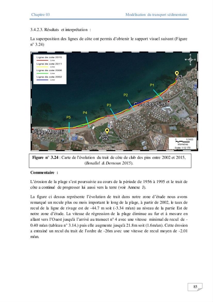 Modélisation numérique des paramètres sédimentologique et de pollution le long d\'une côte: cas de club des pins