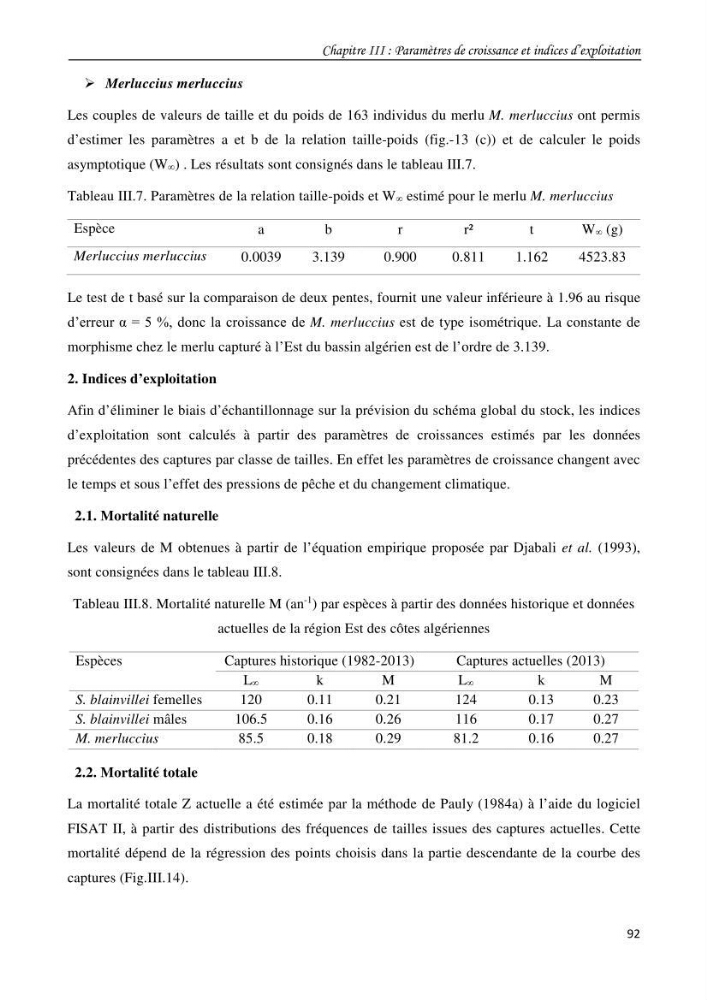 Contribution à l\'étude du comportement, de croissance et de l\'exploitation de squalus bleinveil ( chodrichthyens, squalidae) dans le bassin algerien