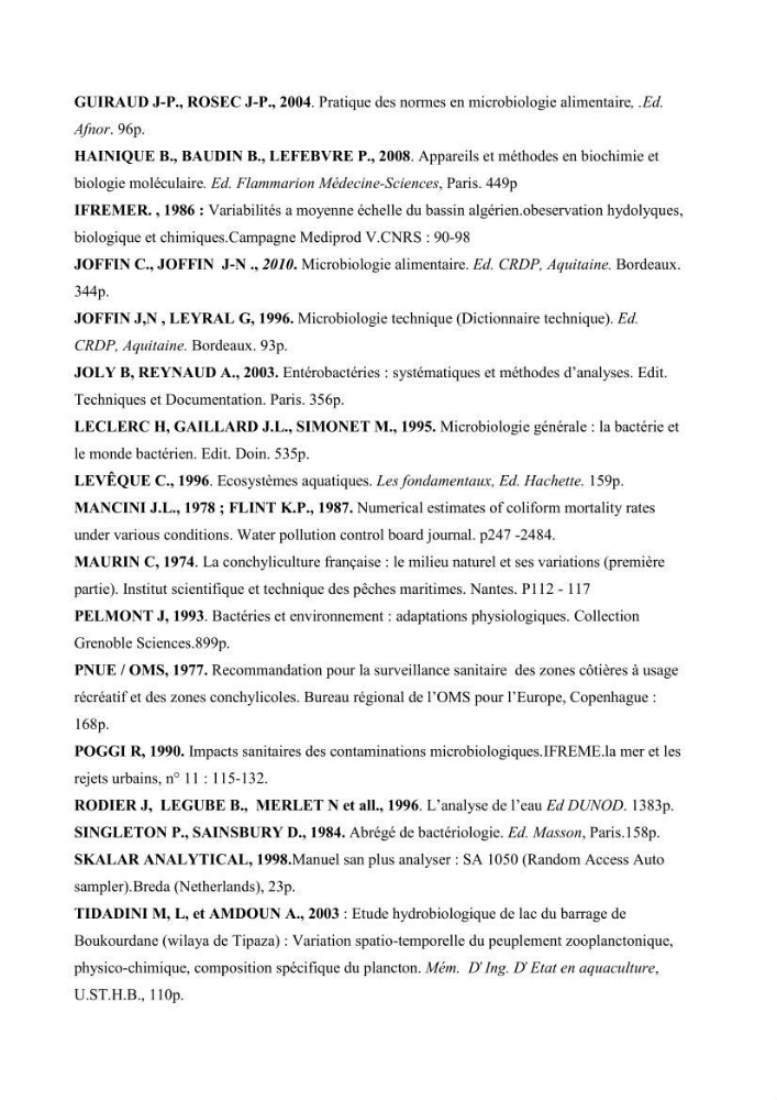 Contribution à l\'etude de la contamination bactériologiques et physico-chimique des eaux littorales cas de \"oued Mazafran\"