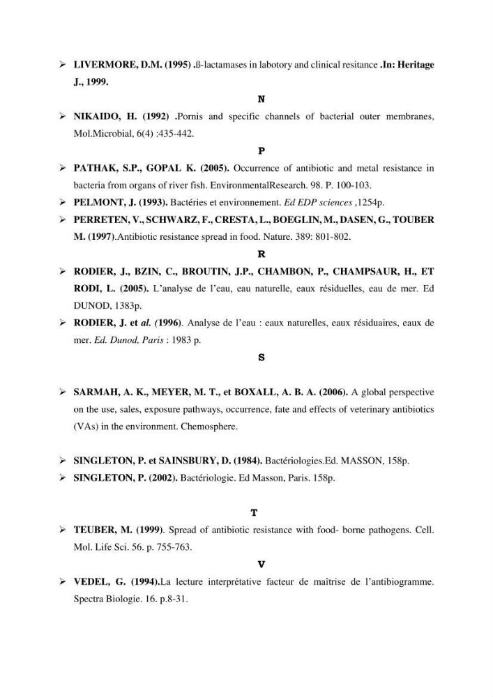 Analyse microbiologique et évaluation de la résistance aux antibiotiques des eaux de plages algéroises.