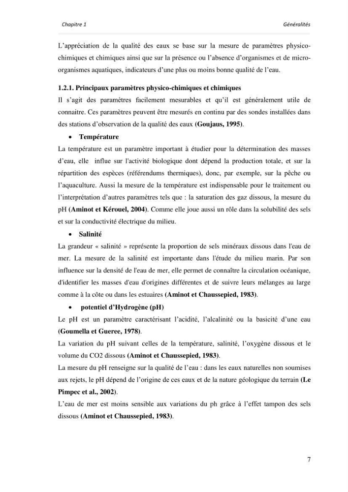 Paramètres environnementaux de la plage ouest de Sidi Fredj