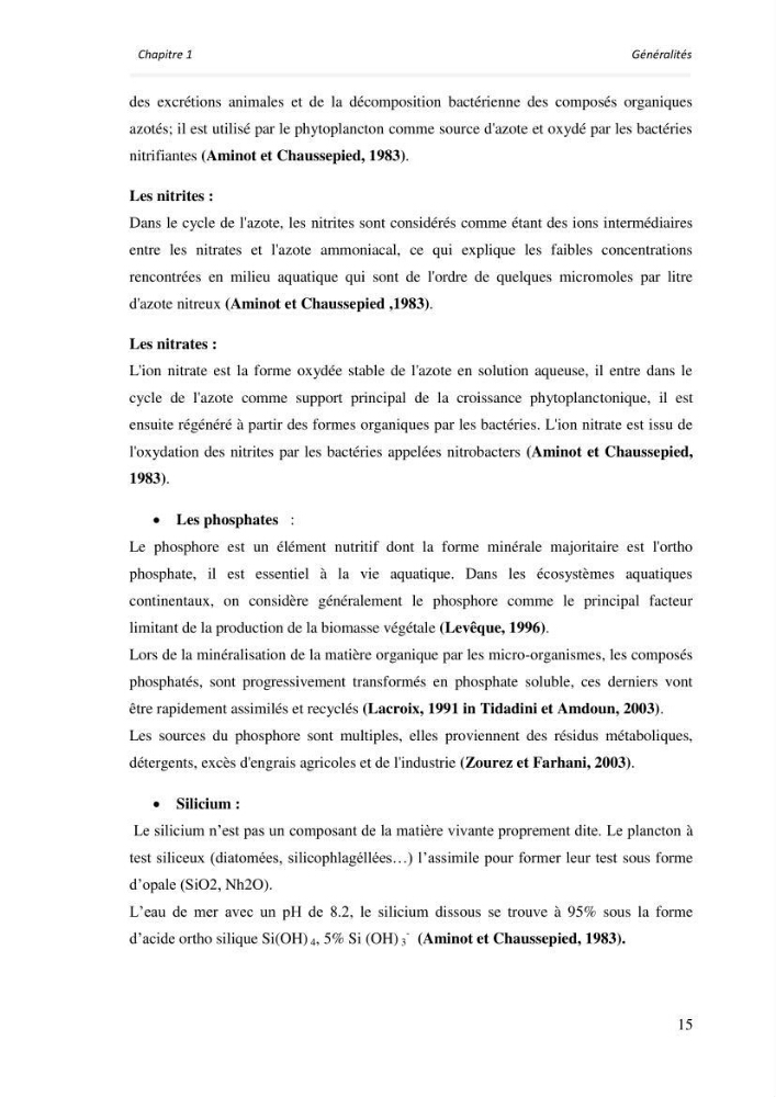 Paramètres environnementaux de la plage ouest de Sidi Fredj