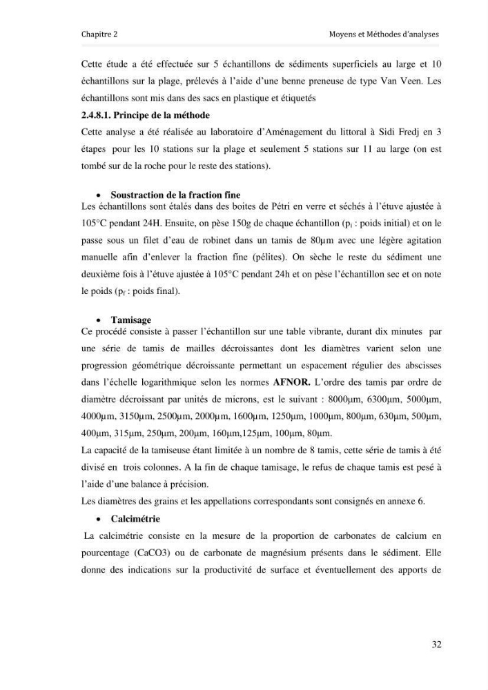 Paramètres environnementaux de la plage ouest de Sidi Fredj