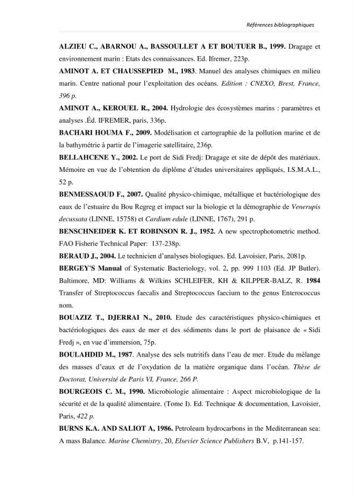 Paramètres environnementaux de la plage ouest de Sidi Fredj