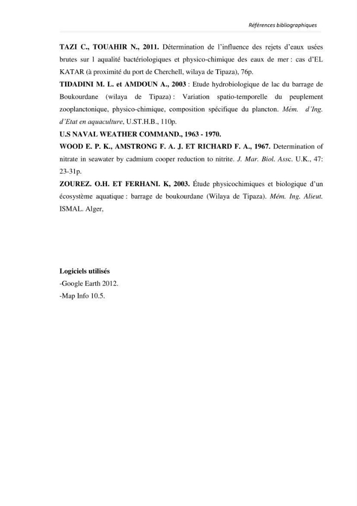 Paramètres environnementaux de la plage ouest de Sidi Fredj
