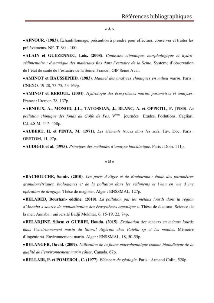 Evaluation du taux de la pollution des eaux et des sédiments par les métaux lourds au niveau du littoral de Boumerdes