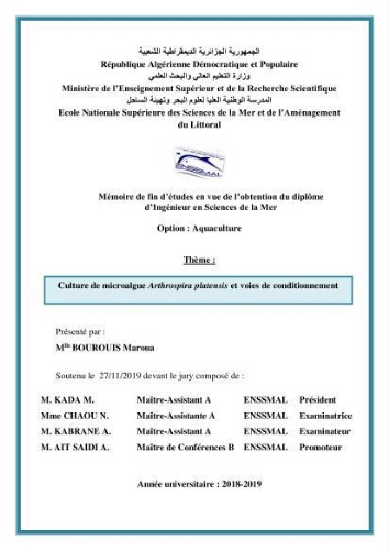 Culture de microalgue Arthrospira platensis et voies de conditionnement Culture de microalgue Arthrospira platensis et voies de conditionnement