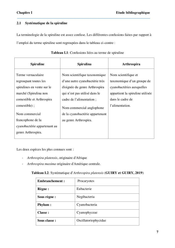 Culture de microalgue Arthrospira platensis et voies de conditionnement