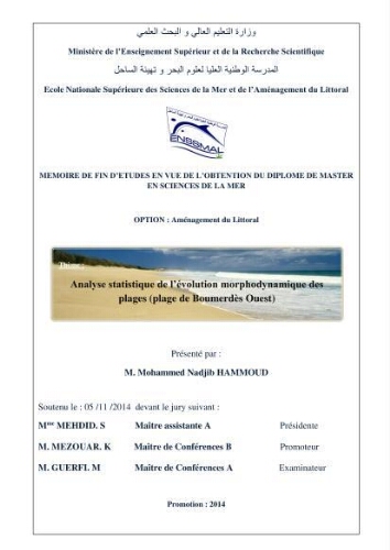 Analyse statistique de l'evolution morphodynamique des plages ( plage de boumerdès Ouest): Analyse statistique de l'evolution morphodynamique des plages ( plage de boumerdès Ouest):